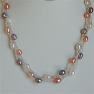 Twisted Triple Strand Necklace (White, Peach, Pink)