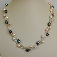 Twisted Triple Strand Necklace (White, Peach, Peacock)