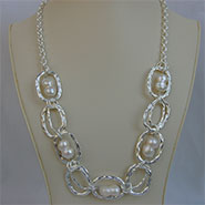 Baroque & Alloy Ring Necklace (White)