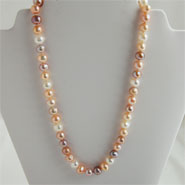 8 mm 18" multi color pearl necklace w/sterling silver clasp