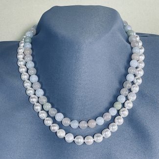 9 mm pearl, 8.5 mm morganite, double strand