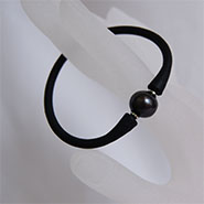Silicone rubber BRACELETS WITH 11MM PEARL(BLK+BLK)