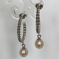 7mm cultured white pearl with sterling silver twist hoop - white