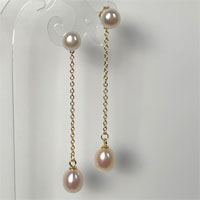 7.5-8mm Cultured white pearl and sterling silver earring (yellow)