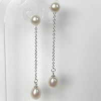 7.5-8mm Cultured white pearl and sterling silver earring (white)