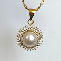 8-8.5mm 18 inch cultured white pearl and sterling silver pendant - yellow