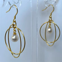 7mm cultured white pearl geo circular-oval earring and sterling silver - Yellow
